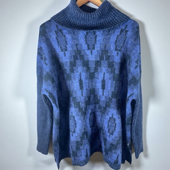 Soft Surroundings diamond Blue Cowl Neck Wool/Alpaca Pullover Tunic Sweater - Picture 3 of 7
